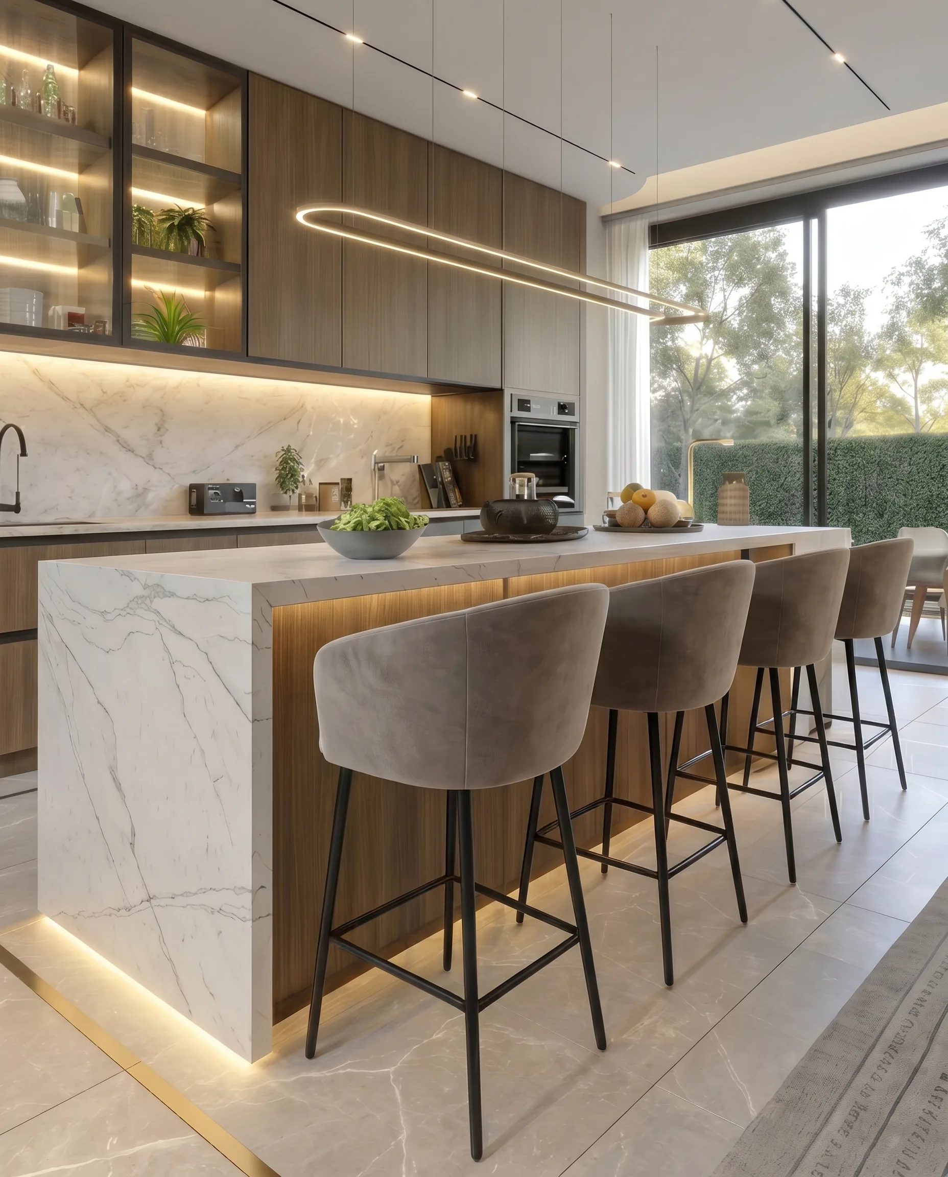 Isla elegante con mármol