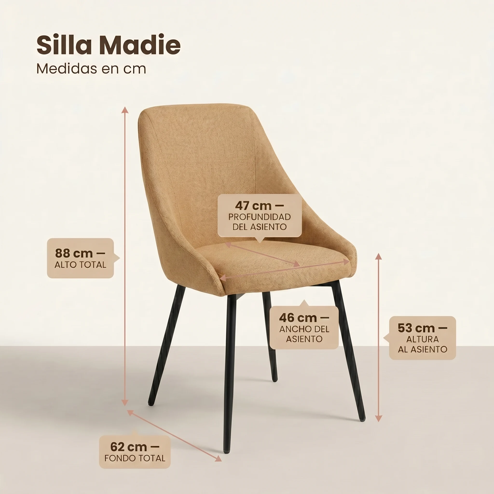 Comedor Redondo Toni con 4 Sillas Madie medidas